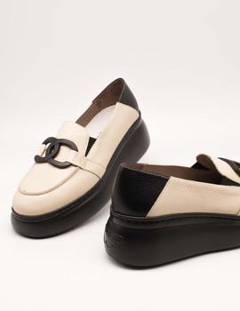 Zapato Wonders A-2611 Wild Cream/Negro  de Mujer