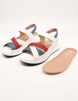 Sandalia Pie Santo 230425 Blanco - Indigo - Rojo de Mujer