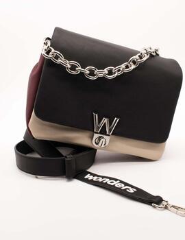 Bolso Wonders WB-502226 Combinación Negro y Vino de Mujer