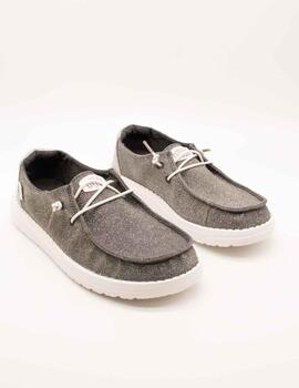 Zapato Hey Dude Wendy Metallic Sparkle Charcoal de Mujer