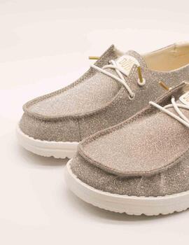 Zapato Hey Dude Wendy Metallic Sparkle Gold de Mujer