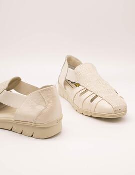 Zapato 24HRS 26421 Square-S Crema - Lino de Mujer