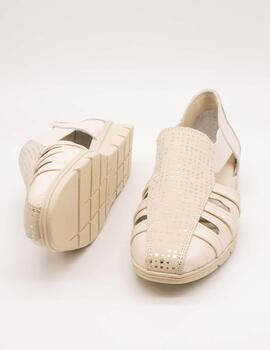Zapato 24HRS 26421 Square-S Crema - Lino de Mujer